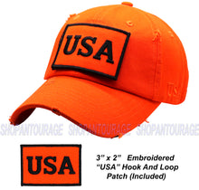 Load image into Gallery viewer, Antourage American Flag Distressed Cotton Collection Hat - Wholesale: Orange - 10 Units