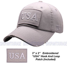 Load image into Gallery viewer, Antourage American Flag Hat for Men and Women | Vintage Baseball Tactical Hat Cap with USA Flag + 2 Patriotic Patches - Lt.Grey