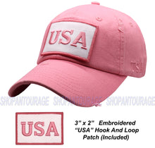Load image into Gallery viewer, Antourage American Flag Distressed Cotton Collection Hat - Wholesale: Pink - 10 Units ($8.00 Ea.)