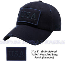 Load image into Gallery viewer, Antourage American Flag Distressed Cotton Collection Hat - Wholesale: Navy - 10 Units ($8.00 Ea.)