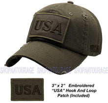 Load image into Gallery viewer, Antourage American Flag Hat for Men and Women | Vintage Baseball Tactical Hat Cap with USA Flag + 2 Patriotic Patches - Olive
