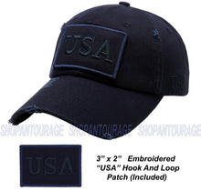 Load image into Gallery viewer, Antourage American Flag Hat for Men and Women | Vintage Baseball Tactical Hat Cap with USA Flag + 2 Patriotic Patches - Navy