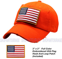 Load image into Gallery viewer, Antourage American Flag Distressed Cotton Collection Hat - Wholesale: Orange - 10 Units