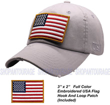 Load image into Gallery viewer, Antourage American Flag Hat for Men and Women | Vintage Baseball Tactical Hat Cap with USA Flag + 2 Patriotic Patches - Lt.Grey
