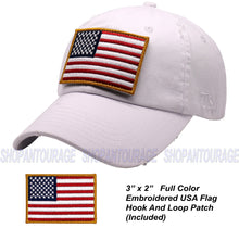 Load image into Gallery viewer, Antourage American Flag Hat for Men and Women | Vintage Baseball Tactical Hat Cap with USA Flag + 2 Patriotic Patches - White