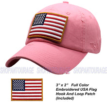 Load image into Gallery viewer, Antourage American Flag Distressed Cotton Collection Hat - Wholesale: Pink - 10 Units ($8.00 Ea.)