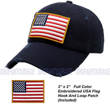 Load image into Gallery viewer, Antourage American Flag Distressed Cotton Collection Hat - Wholesale: Navy - 10 Units ($8.00 Ea.)