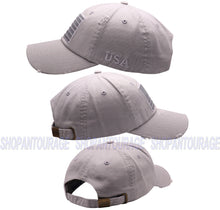 Load image into Gallery viewer, Antourage American Flag Hat for Men and Women | Vintage Baseball Tactical Hat Cap with USA Flag + 2 Patriotic Patches - Lt.Grey