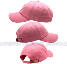 Load image into Gallery viewer, Antourage American Flag Distressed Cotton Collection Hat - Wholesale: Pink - 10 Units ($8.00 Ea.)