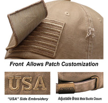 Load image into Gallery viewer, Antourage American Flag Hat for Men and Women | Vintage Baseball Tactical Hat Cap with USA Flag + 2 Patriotic Patches - Khaki