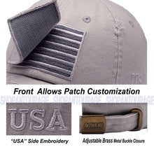 Load image into Gallery viewer, Antourage American Flag Hat for Men and Women | Vintage Baseball Tactical Hat Cap with USA Flag + 2 Patriotic Patches - Lt.Grey