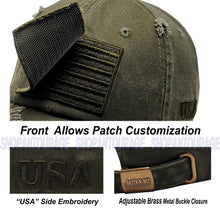 Load image into Gallery viewer, Antourage American Flag Distressed Cotton Collection Hat - Wholesale: Olive - 10 Units ($8.00 Ea.)