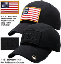 Load image into Gallery viewer, Antourage American Flag Distressed Cotton Keyhole Hat Collection - Wholesale: Black / Red Line 10 Units / $8.50 Each
