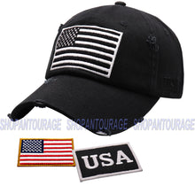 Load image into Gallery viewer, Antourage American Flag Distressed Cotton Collection Hat - Wholesale: Black/White - 10 Units ($8.00 Ea.)
