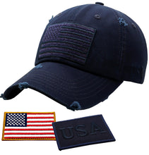 Load image into Gallery viewer, Antourage American Flag Hat for Men and Women | Vintage Baseball Tactical Hat Cap with USA Flag + 2 Patriotic Patches - Navy
