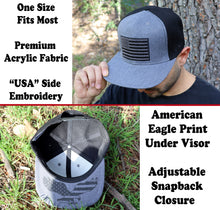 Load image into Gallery viewer, Antourage American Flag Flat Visor Constructed Snapback Hat + 2 Patriotic Patches - 2-Tone: Grey/Black
