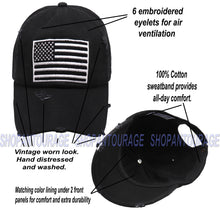 Load image into Gallery viewer, Antourage American Flag Distressed Cotton Collection Hat - Wholesale: Black/White - 10 Units ($8.00 Ea.)
