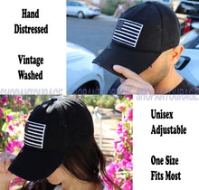 Load image into Gallery viewer, Antourage American Flag Distressed Cotton Collection Hat - Wholesale: Black/White - 10 Units ($8.00 Ea.)
