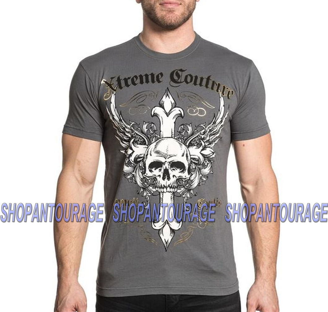 Xtreme Couture Annuit X1724 Men`s Short Sleeve Charcoal T-shirt By Affliction