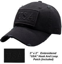 Load image into Gallery viewer, Antourage American Flag Hat for Men and Women | Vintage Baseball Tactical Hat Cap with USA Flag + 2 Patriotic Patches - Black
