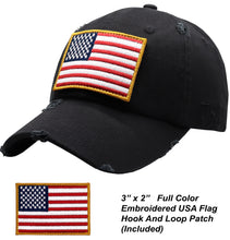 Load image into Gallery viewer, ANTOURAGE 2 PACK: American Flag Hat for Men And Women | Vintage Baseball Tactical Hat Cap With USA Flag + 4 Patches - Black + White
