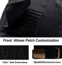 Load image into Gallery viewer, Antourage American Flag Hat for Men and Women | Vintage Baseball Tactical Hat Cap with USA Flag + 2 Patriotic Patches - Black
