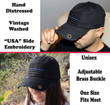 Load image into Gallery viewer, Antourage American Flag Distressed Cotton Keyhole Hat Collection - Wholesale: Black / Blue Line 10 Units / $8.50 Each
