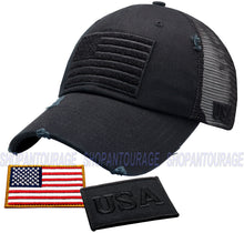 Load image into Gallery viewer, Antourage American Flag Distressed Mesh Collection Hat - Wholesale: Black - 10 Units ($7.00 Ea.)
