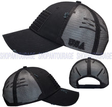 Load image into Gallery viewer, Antourage American Flag Distressed Mesh Collection Hat - Wholesale: Black - 10 Units ($7.00 Ea.)
