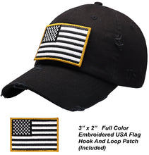 Load image into Gallery viewer, Antourage American Flag Distressed Cotton Collection Hat - Wholesale: Black_ Full Flag - 10 Units ($8.00 Ea.)
