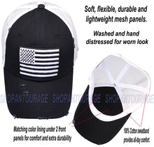 Load image into Gallery viewer, Antourage American Flag Distressed Mesh Collection Hat - Wholesale: Black/White - 10 Units ($7.00 Ea.)
