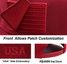 Load image into Gallery viewer, Antourage American Flag Flat Visor Constructed Snapback Hat + 2 Patriotic Patches - Wholesale: Burgundy - 10 Units ($8.00 Ea.)
