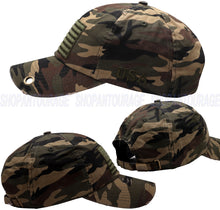 Load image into Gallery viewer, Antourage American Flag Distressed Cotton Keyhole Hat Collection - Wholesale: Green Camo 10 Units / $8.50 Each
