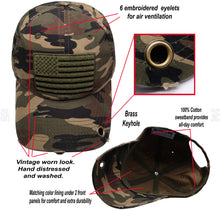 Load image into Gallery viewer, Antourage American Flag Distressed Cotton Keyhole Hat Collection - Wholesale: Green Camo 10 Units / $8.50 Each
