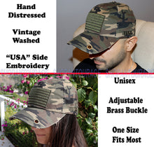 Load image into Gallery viewer, Antourage American Flag Distressed Cotton Keyhole Hat Collection - Wholesale: Green Camo 10 Units / $8.50 Each
