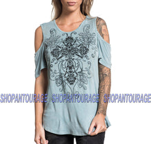 Load image into Gallery viewer, Sinful Diamondhead S4018 Women`s Short Sleeve Scoop Neck Top By Affliction
