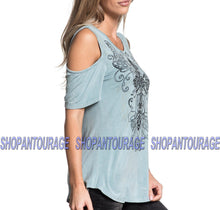 Load image into Gallery viewer, Sinful Diamondhead S4018 Women`s Short Sleeve Scoop Neck Top By Affliction
