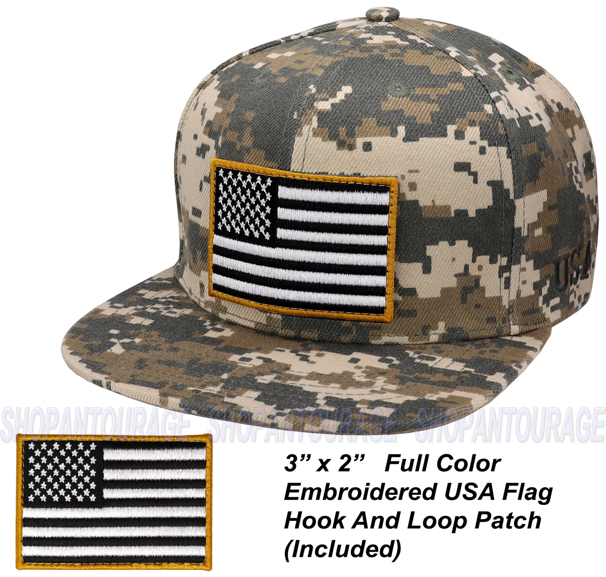 Antourage American Flag Flat Visor Constructed Snapback Hat + 2 Patrio ...