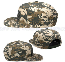 Load image into Gallery viewer, Antourage American Flag Flat Visor Constructed Snapback Hat + 2 Patriotic Patches - Digital Camo
