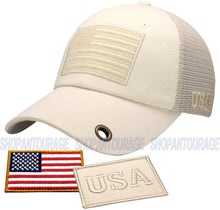 Load image into Gallery viewer, Antourage American Flag Classic Mesh Keyhole Hat Collection - Wholesale: Beige 10 Units / $8.00 Each
