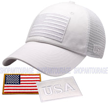 Load image into Gallery viewer, Antourage American Flag Hat for Men and Women | Classic Mesh Baseball Hat Cap with USA Flag + 2 Patriotic Patches - White
