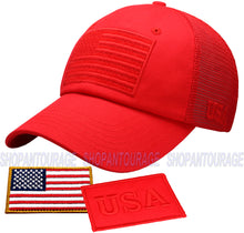 Load image into Gallery viewer, Antourage American Flag Hat for Men and Women | Classic Mesh Baseball Hat Cap with USA Flag + 2 Patriotic Patches - Red
