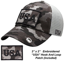 Load image into Gallery viewer, Antourage American Flag Classic Mesh Keyhole Hat Collection - Wholesale: Black Camo 10 Units  / $7.00 Each
