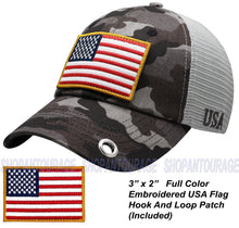 Load image into Gallery viewer, Antourage American Flag Classic Mesh Keyhole Hat Collection - Wholesale: Black Camo 10 Units  / $7.00 Each
