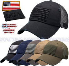 Load image into Gallery viewer, Antourage American Flag Mesh Snapback Unconstructed Unisex Trucker Hat + 2 Patriotic Patches - Khaki
