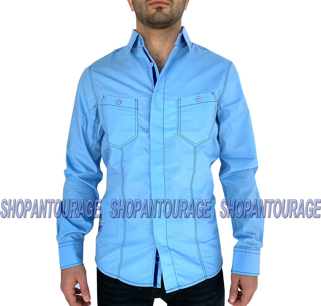 English Heroes EHW162 New Long Sleeve Fashion Button Down Woven Shirt for Men