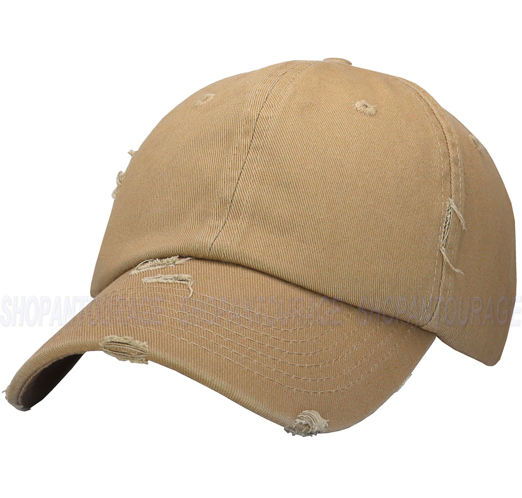 ANTOURAGE Vintage Distressed Unisex Washed Plain Cotton New Baseball Dad Hat Cap - Khaki