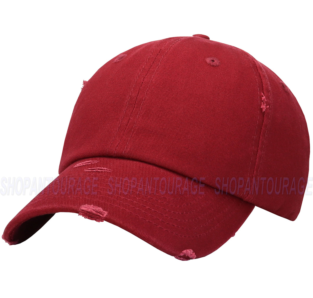 ANTOURAGE Vintage Distressed Unisex Washed Plain Cotton New Baseball Dad Hat Cap - Burgundy - 10 Units ($5.50 Ea.)