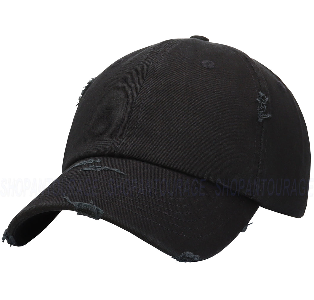 ANTOURAGE Vintage Distressed Unisex Washed Plain Cotton New Baseball Dad Hat Cap - Black - 10 Units ($5.50 Ea.)