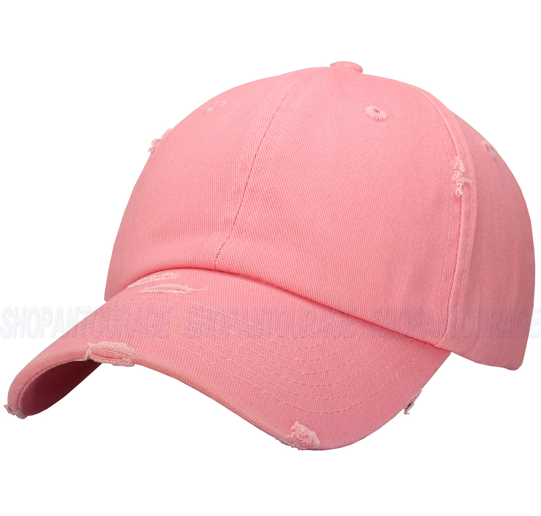 ANTOURAGE Vintage Distressed Unisex Washed Plain Cotton New Baseball Dad Hat Cap - Pink